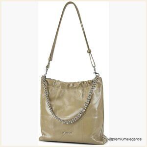 Leather Tote Bag with Chain Strap, Adjustable Shoulder Strap, Spacious Work
